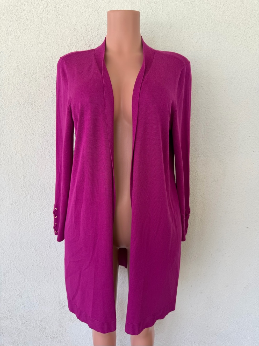 JM Collection Open-Front Longline Cardigan - Magenta